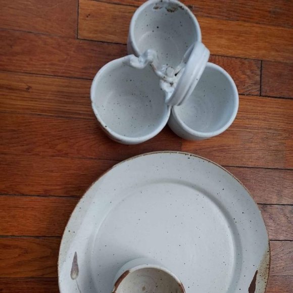 Chip and Dip plate and triple dip condiment salsa queso bowl - pottery -… - Picture 2 of 8